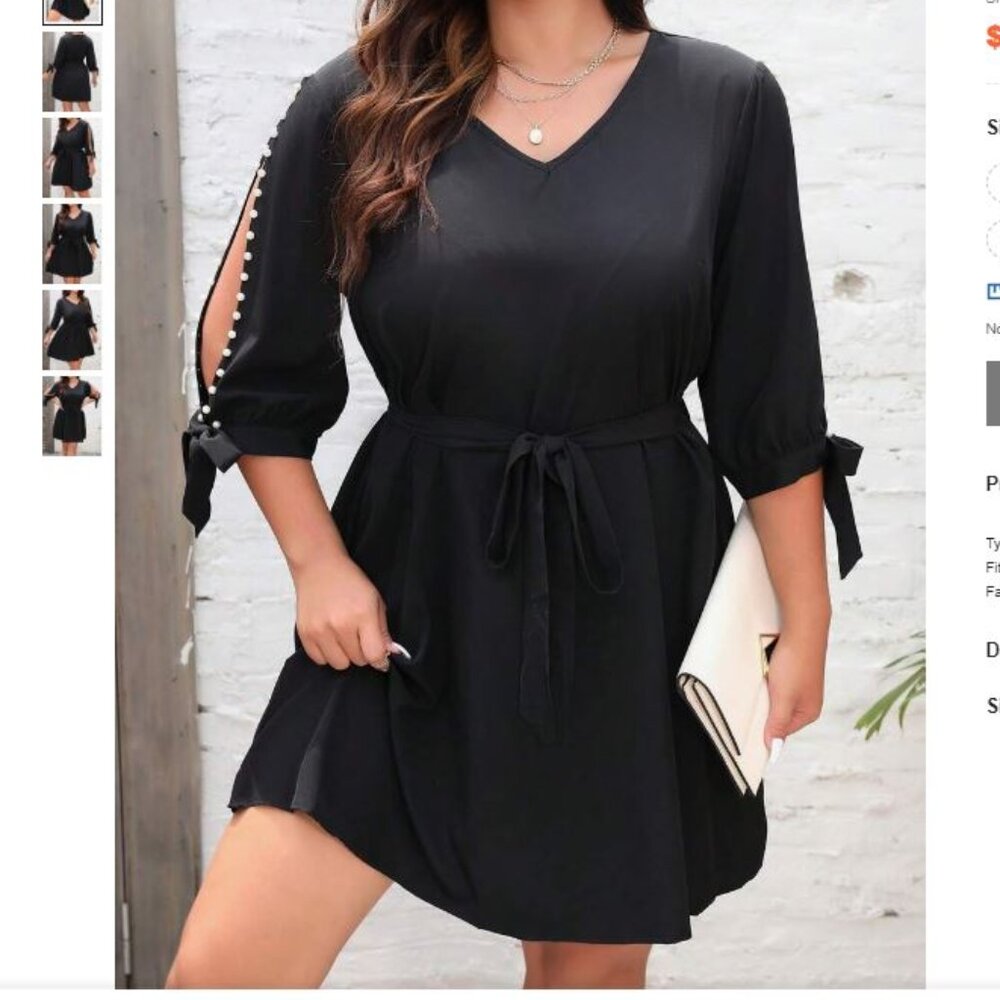 NWOT SHEIN CURVE BLACK TIE DRESS WITH PEARL OPEN ARM SLEEVES 1XL 1X